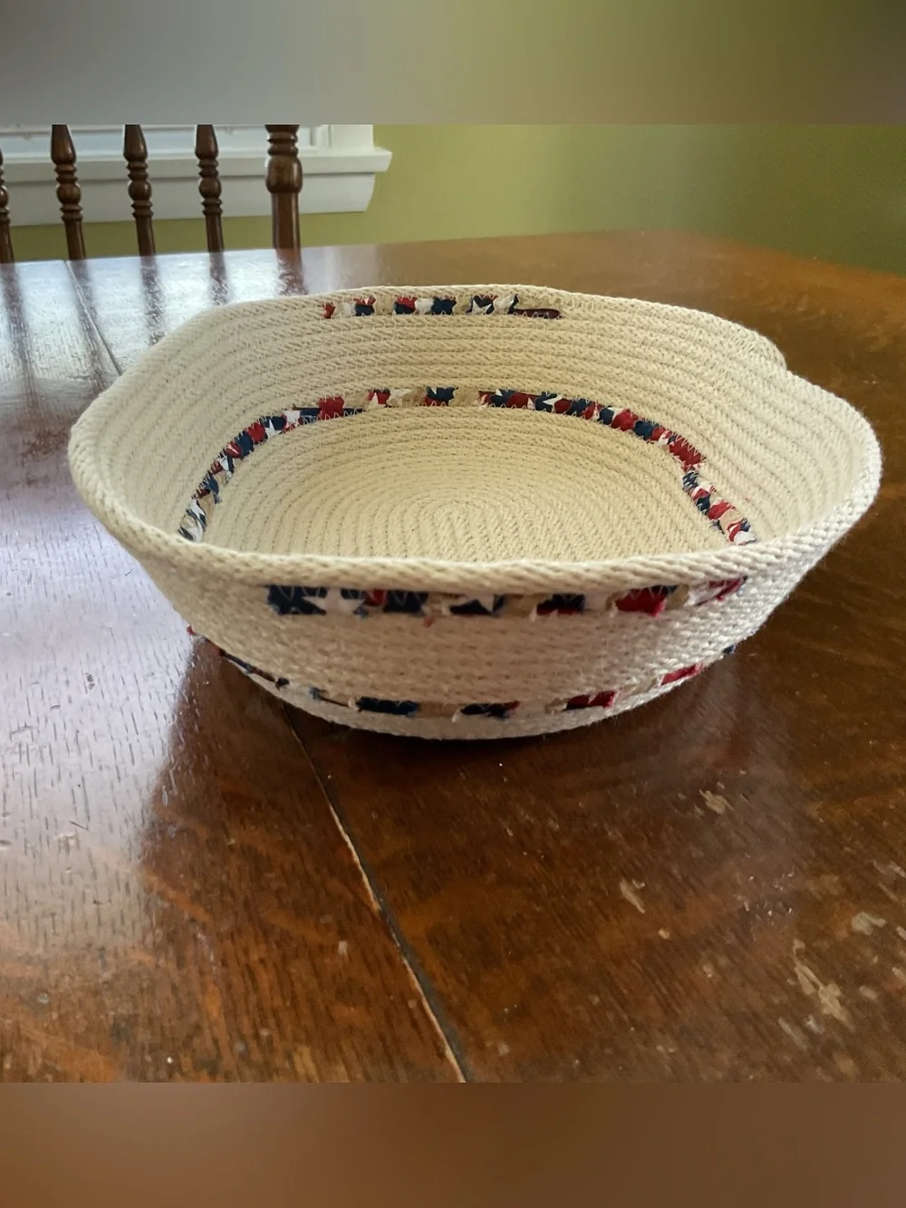 Handmade Fabric Wrapped Oval Coiled Rope Bowl